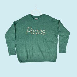 Vince Camuto Sweater Women's Small Green Crewneck Holiday Peace Festive Cozy NWT